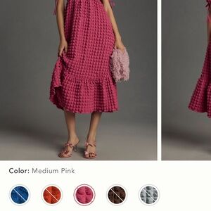 Anthropologie - Endless Rose Puff-Sleeve Sweetheart Textured Midi Dress (M)